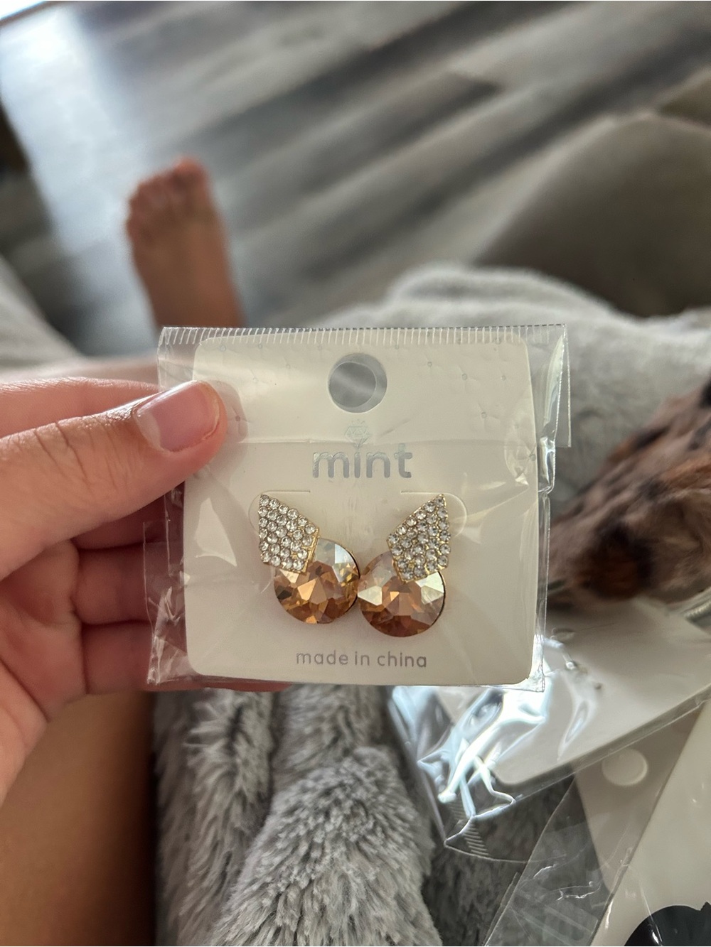 4/$50 Mint Faceted Wing Stud Earrings - Champagne Gold and Clear